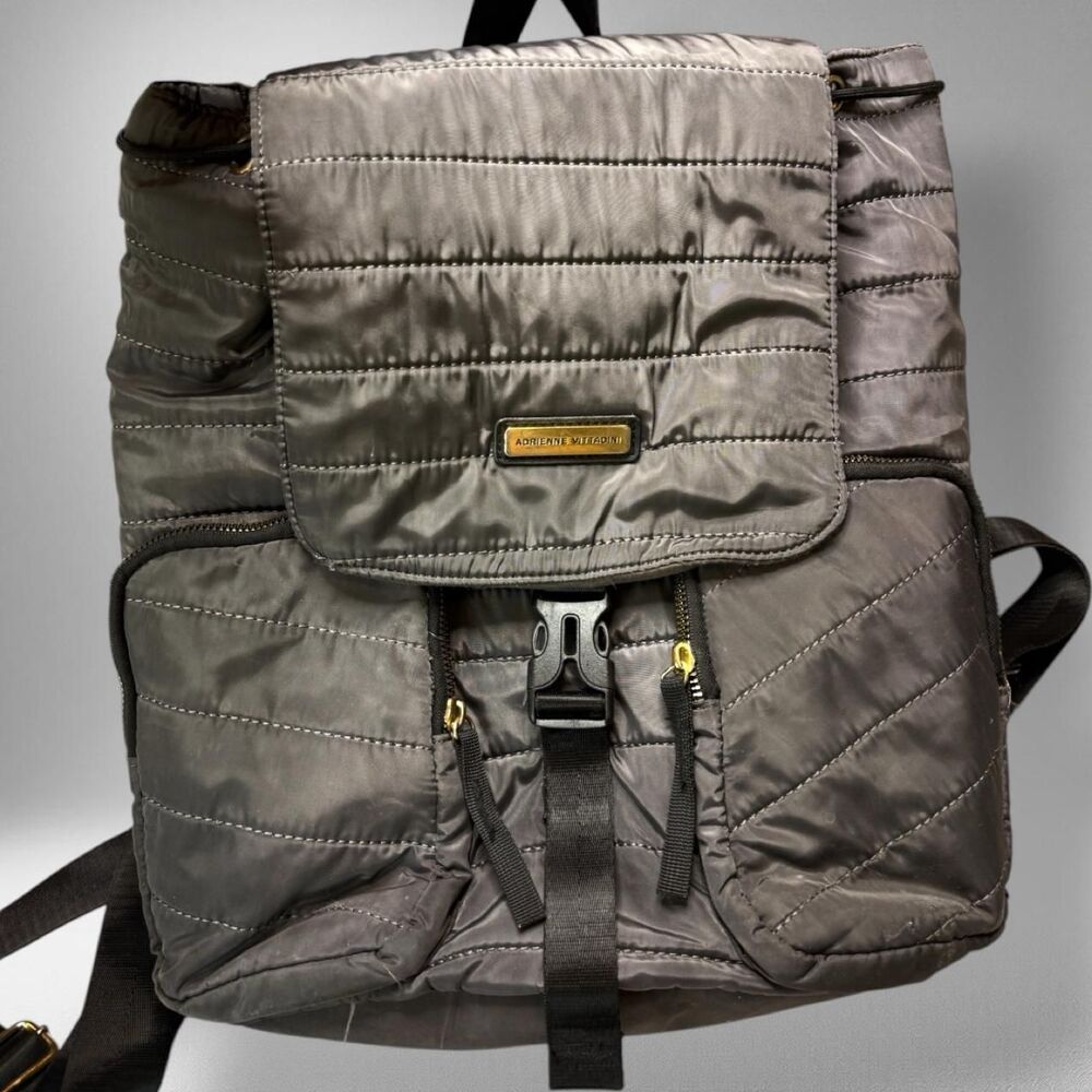 Adrienne Vittadini Quilted Nylon Backpack – Charcoal Gray